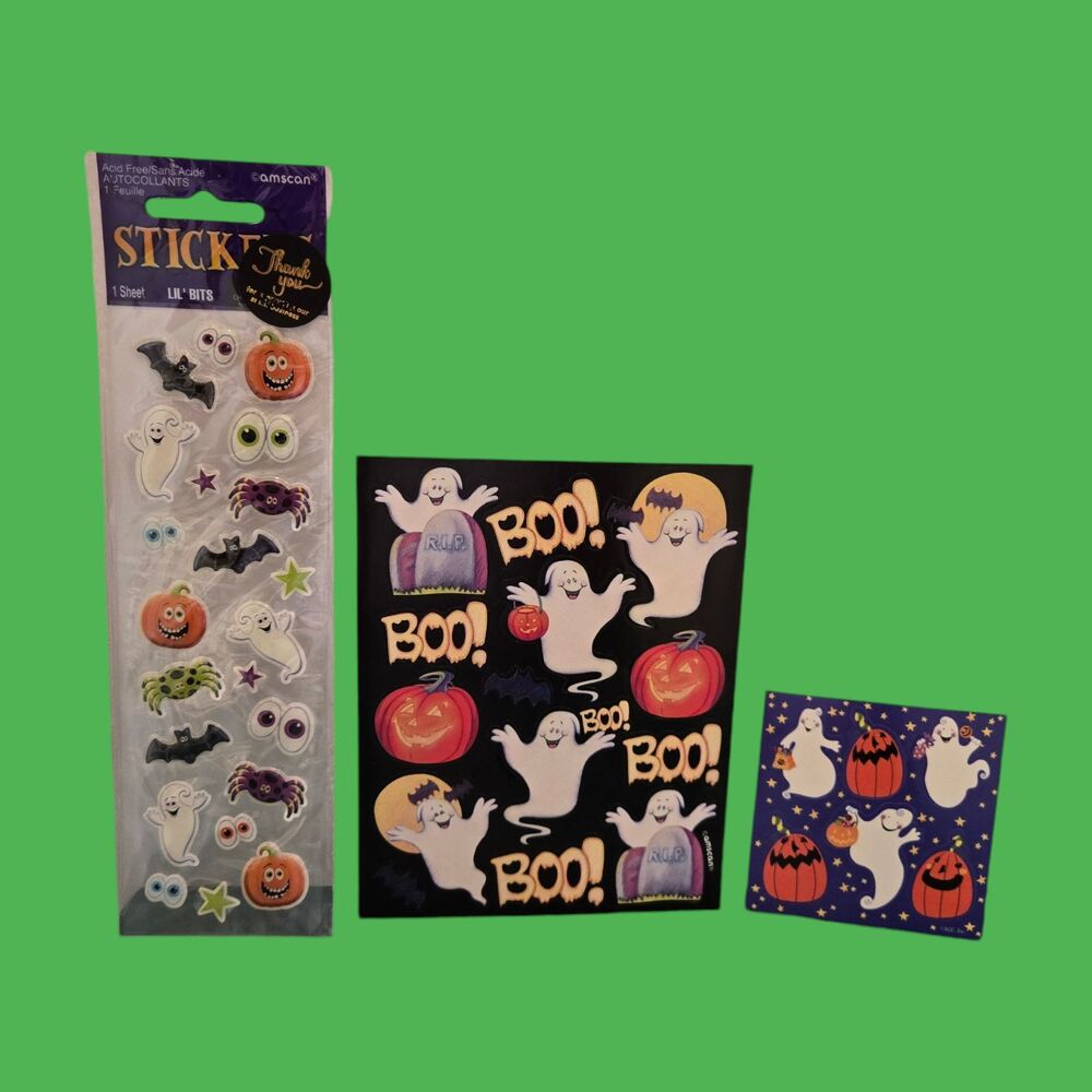 Vintage Amscan Halloween Lil Bits Puffy Stickers Trick Treat Boo Ghosts Pumpkins